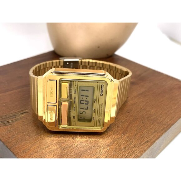 Casio Men's Watch A120WE Quartz Retro Digital Gold Stainless Steel 33mm - Picture 7 of 13